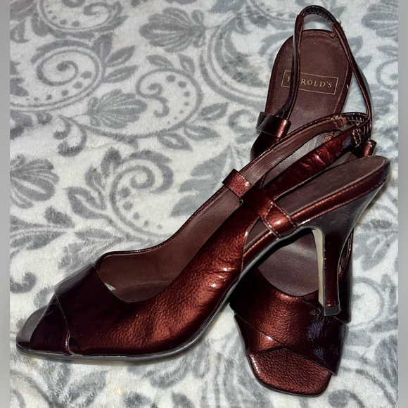 Harold’s Size 8M metallic copper brown Paten leather upper sling back heel strap - Picture 5 of 8